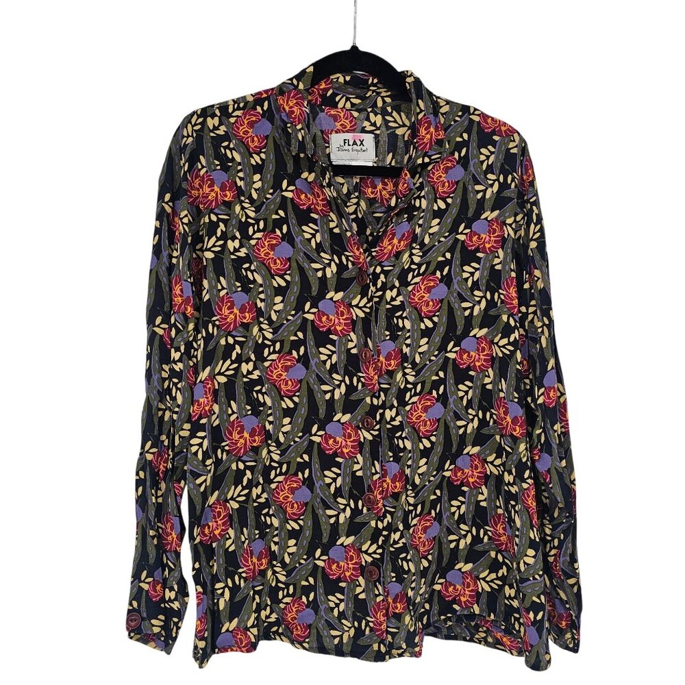 Vintage Flax By Jeanne Engelhart Button-Up Blouse 6 Red Floral LS Artsy 90s